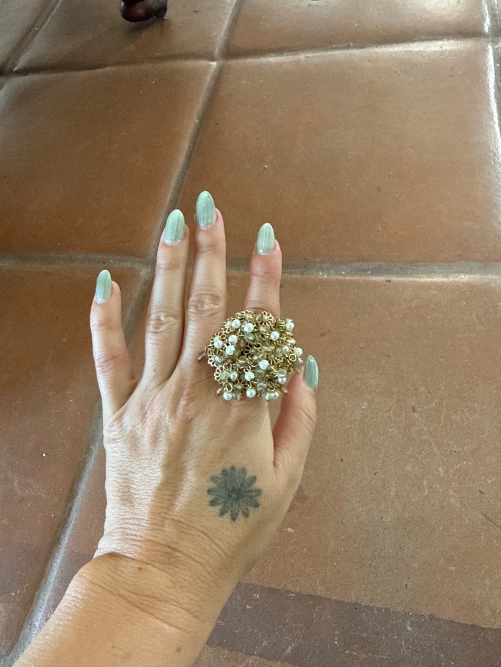 Gold-tone pearl cluster ring